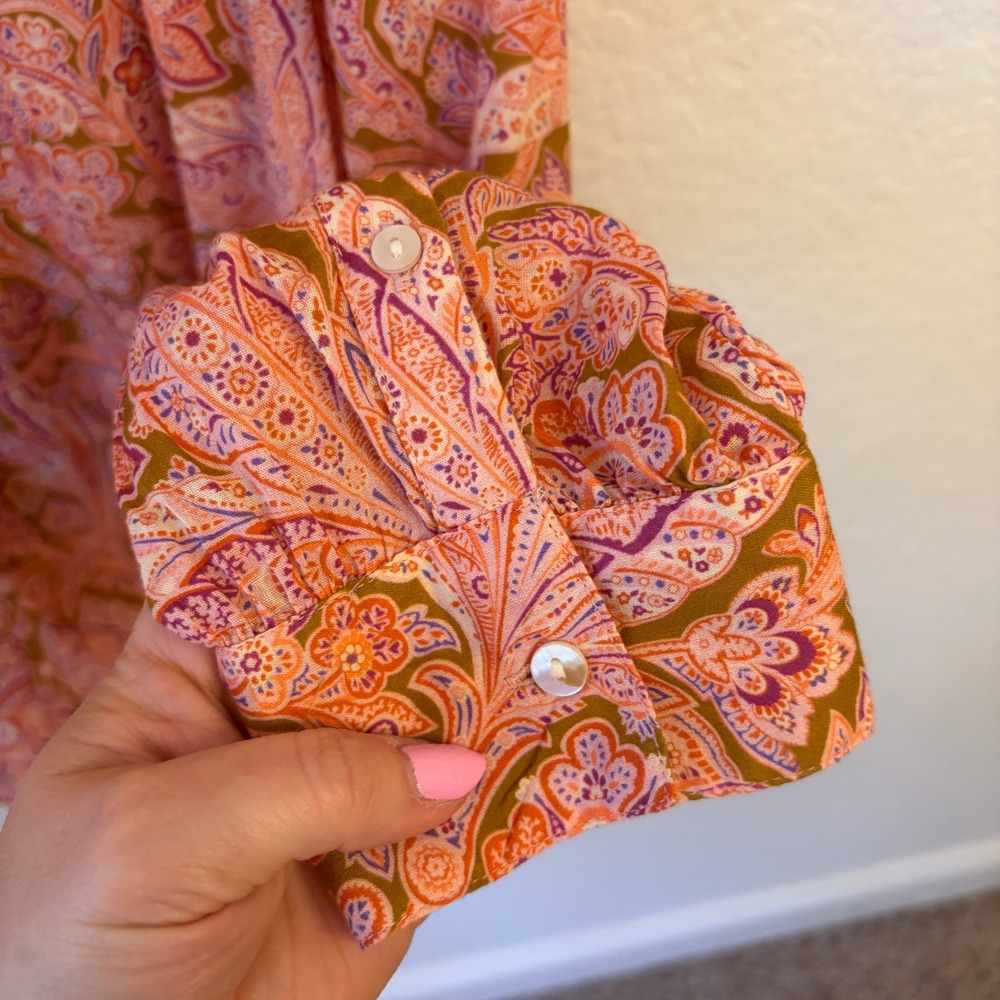 Sundance Popover Top Blouse M Cotton Lawn Paisley Floral Lace Trim Boho Summer - Picture 7 of 11